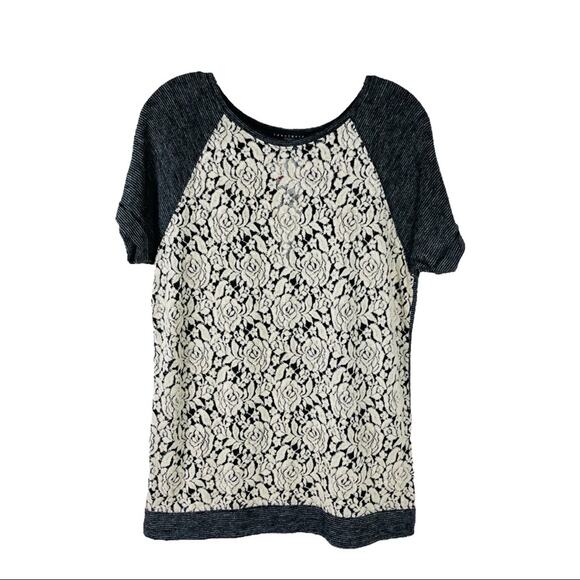 Sanctuary Tops - NEW Sanctuary black cream floral rose striped textured tee shirt top medium